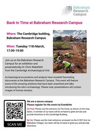 Invitation to 'Back in Time' event at Babraham Research Campus